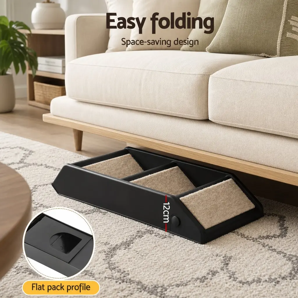Dog Ramp Foldable 3 Steps PP Plastic Black