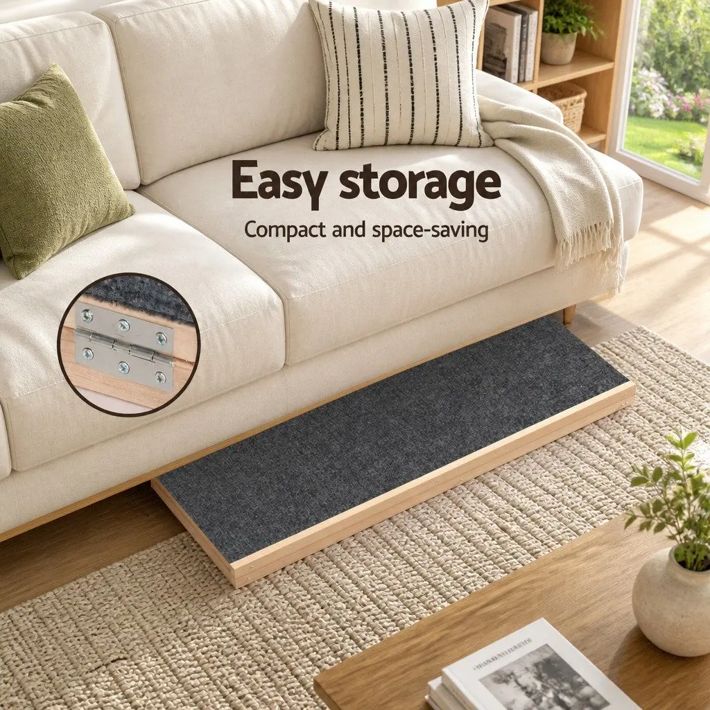 Dog Steps Wooden Foldable Ramp 100cm Adjustable Height for Pets Sofa Bed Car Natural Grey