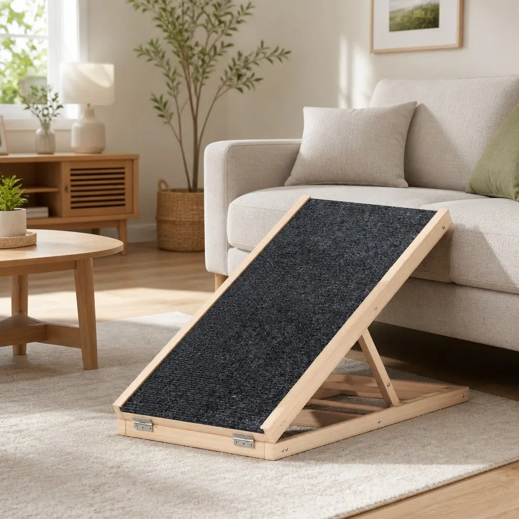 Dog Ramp Wooden Adjustable Height 70cm Foldable Natural Pine Grey