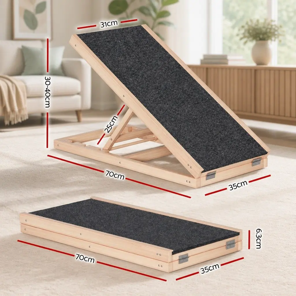 Dog Ramp Wooden Adjustable Height 70cm Foldable Natural Pine Grey