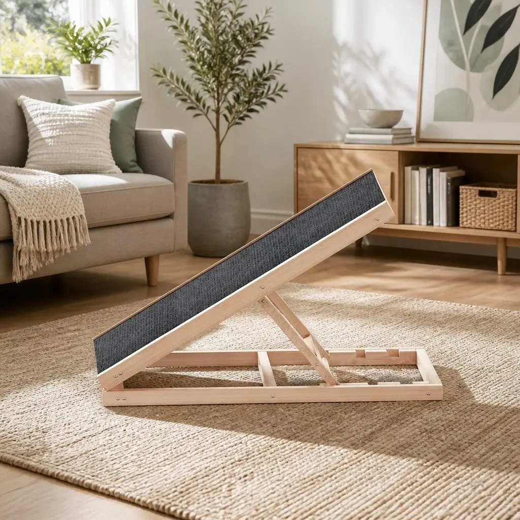 Dog Ramp Wooden Adjustable Height 70cm Foldable Natural Pine Grey