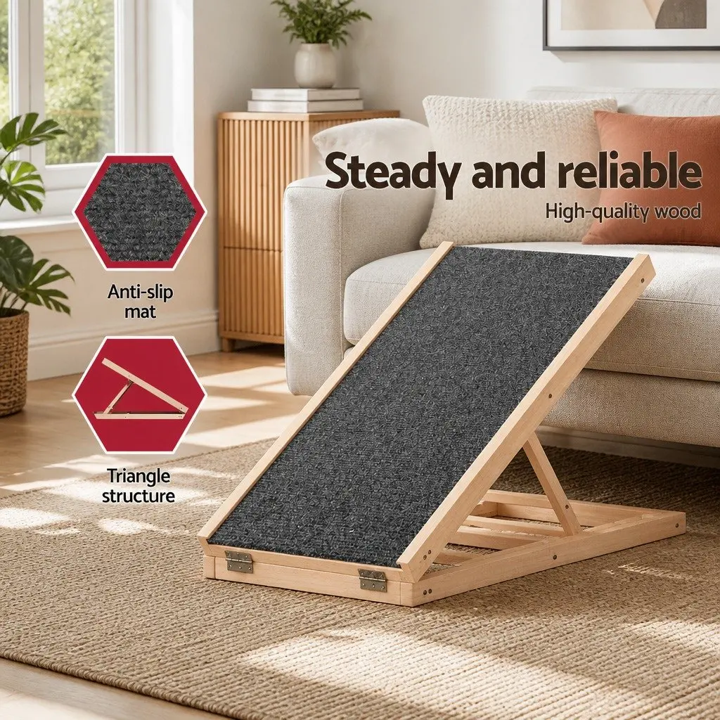 Dog Ramp Wooden Adjustable Height 70cm Foldable Natural Pine Grey