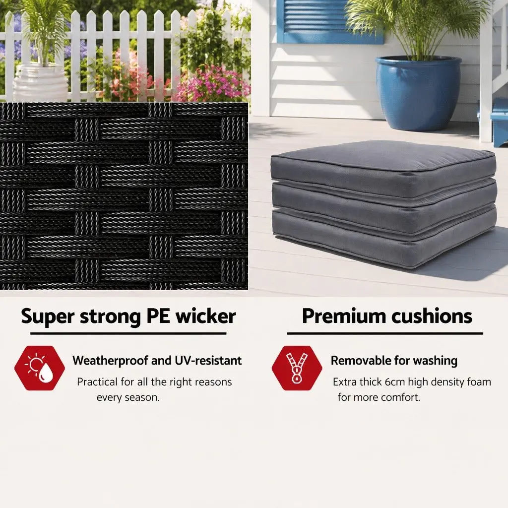 5 Piece Bar Set Wicker Dining Table and Stool Cushions Outdoor Black