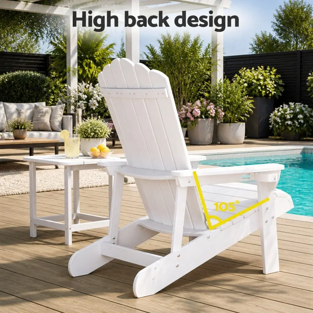 Adirondack Chairs Set HDPE Outdoor Furniture White 3 Piece Garden Patio with Side Table
