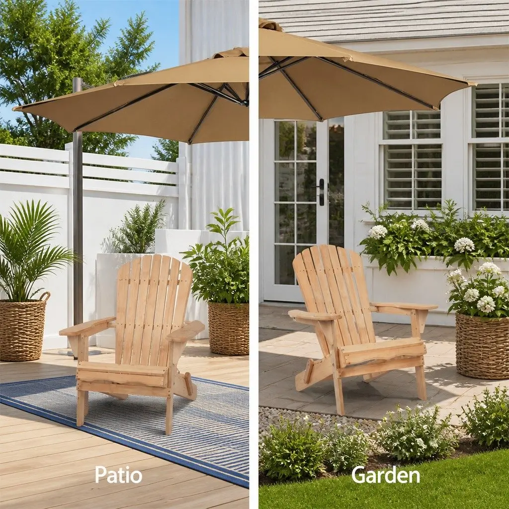 Adirondack Chairs Wooden Foldable Beige Outdoor Set of 2