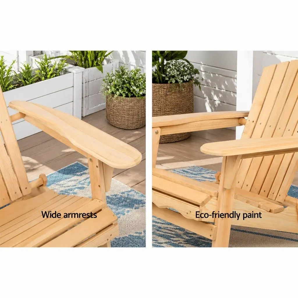 Adirondack Chairs Wooden Foldable Beige Outdoor Set of 2