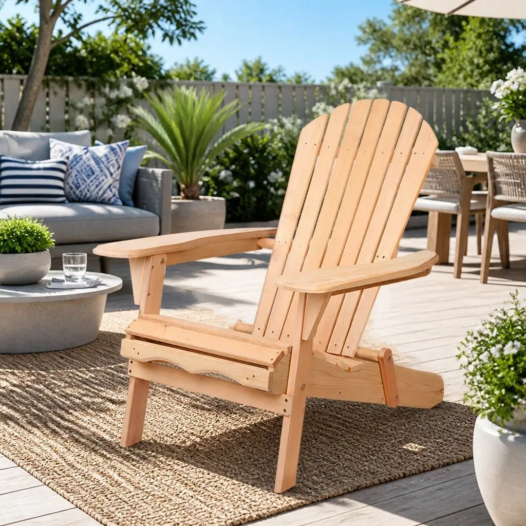 Adirondack Chair Wooden Foldable Outdoor Patio Garden Light Wood Tone