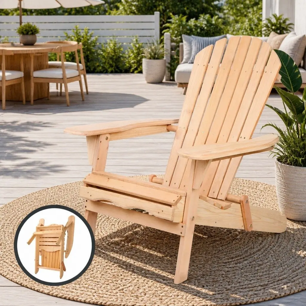 Adirondack Chair Wooden Foldable Outdoor Patio Garden Light Wood Tone
