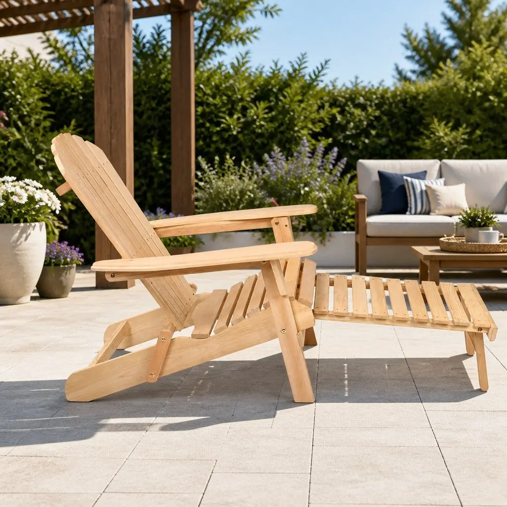 Adirondack Outdoor Chair Hemlock Wood Foldable Light Wood Tone