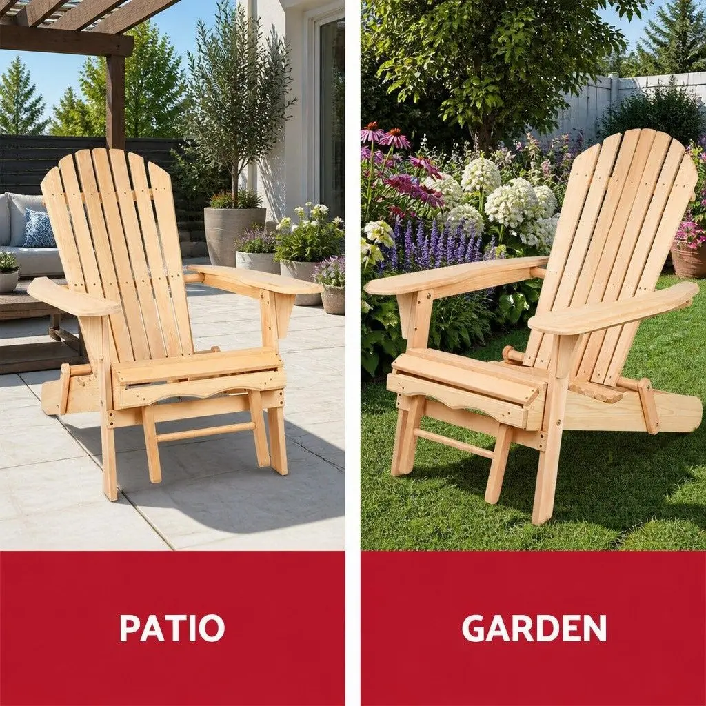 Adirondack Outdoor Chair Hemlock Wood Foldable Light Wood Tone