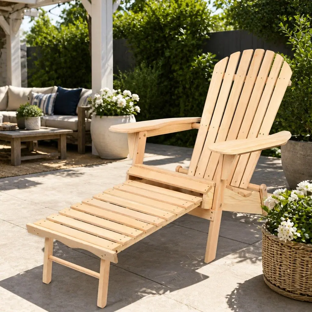 Adirondack Outdoor Chair Hemlock Wood Foldable Light Wood Tone
