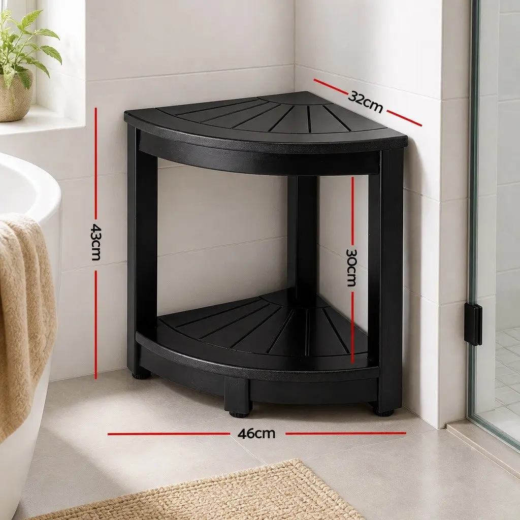 Corner Shower Stool Bench Side Table Waterproof HDPE 46 x 32 x 43 cm Black