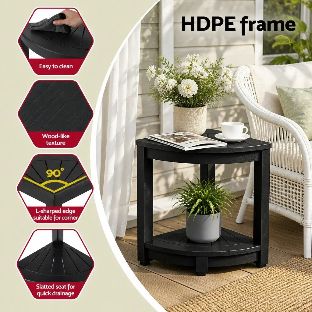 Corner Shower Stool Bench Side Table Waterproof HDPE 46 x 32 x 43 cm Black