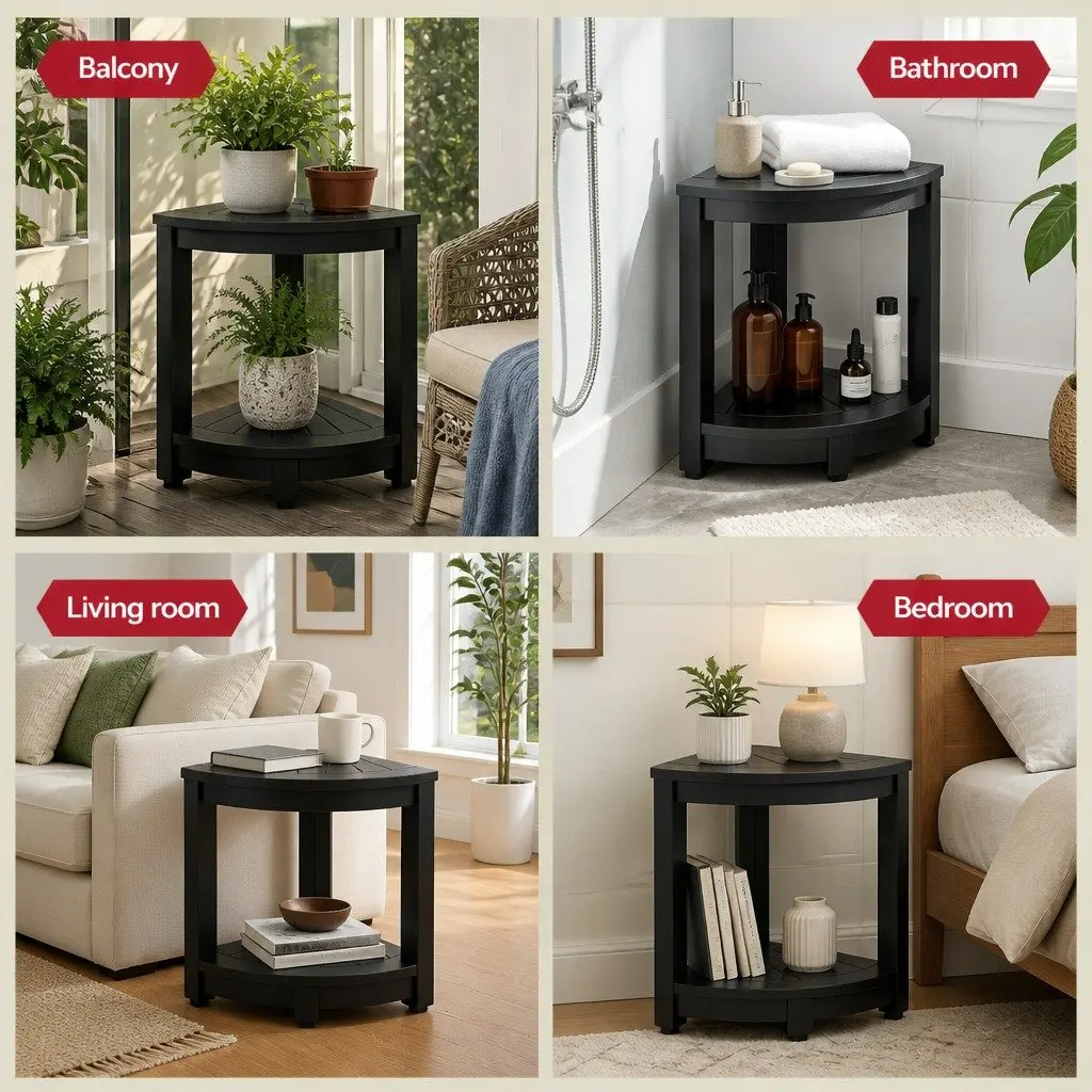 Corner Shower Stool Bench Side Table Waterproof HDPE 46 x 32 x 43 cm Black