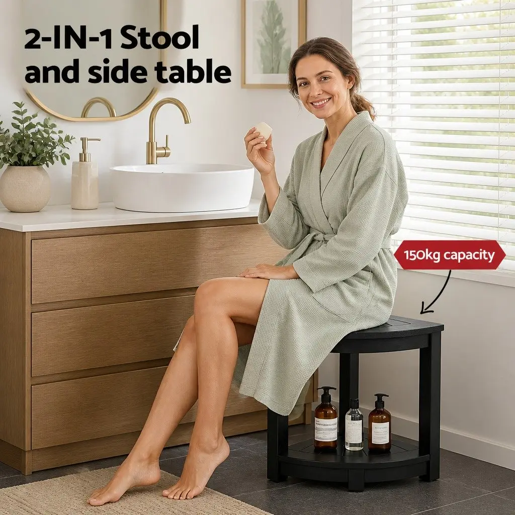 Corner Shower Stool Bench Side Table Waterproof HDPE 46 x 32 x 43 cm Black
