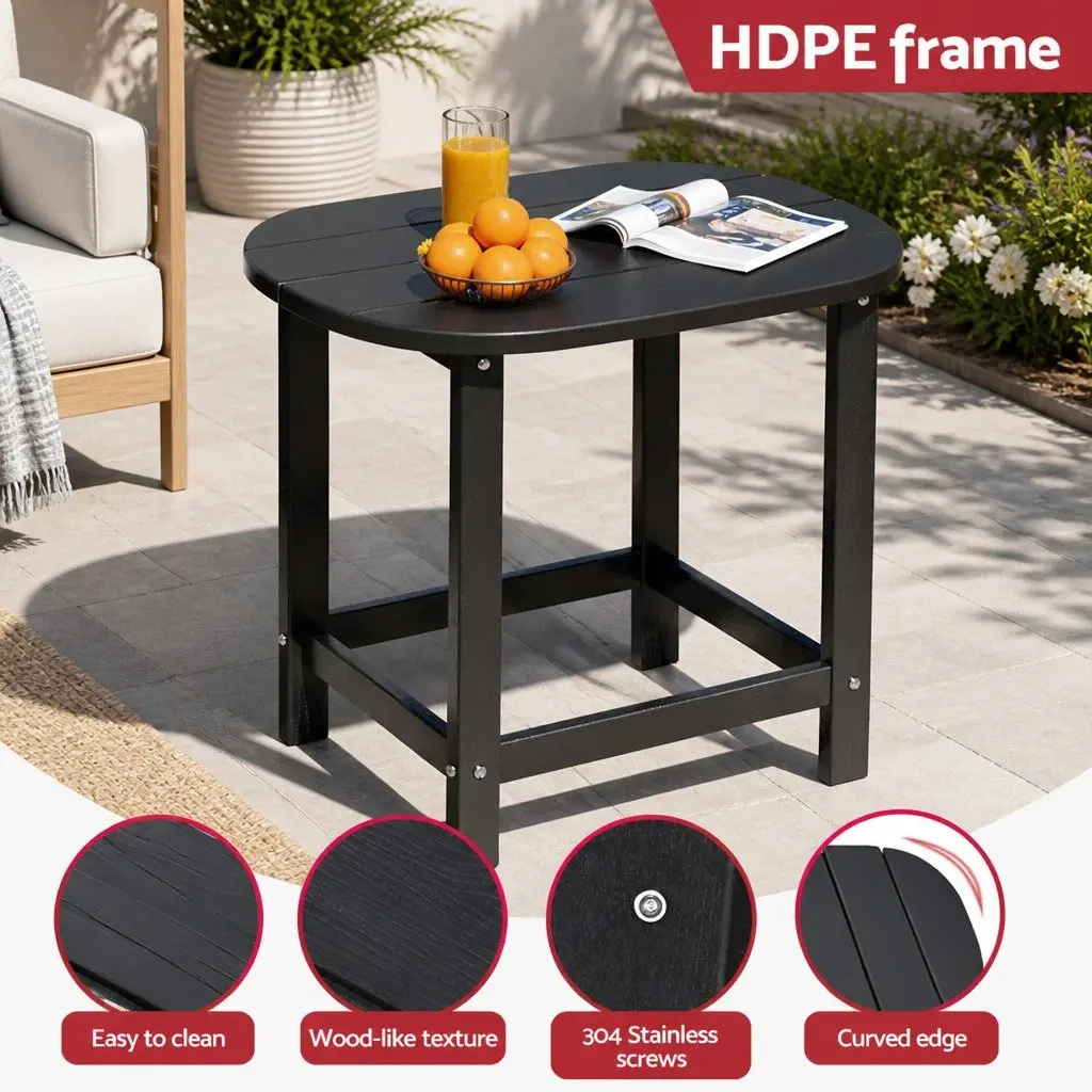 Outdoor Side Table HDPE Black 47.5cm
