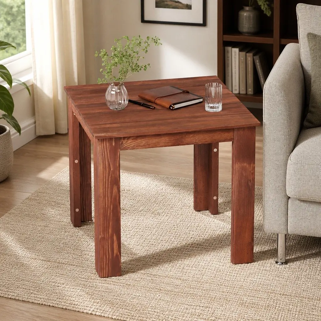 Wooden Side Coffee Table Weather-Resistant Fir Wood 44.5 x 44.5 x 41 cm Brown