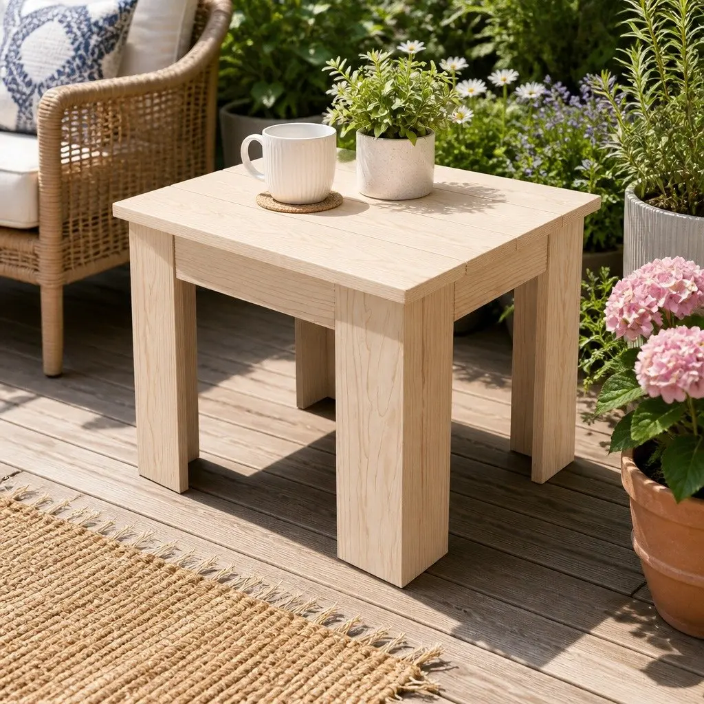 Wooden Side Table Hemlock Wood Light Tone 44.6cm Indoor Outdoor Coffee Lamp Desk