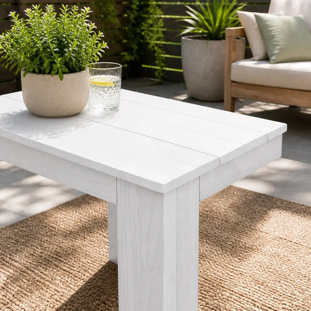 Wooden Side Table Hemlock Wood 44.6cm Square White