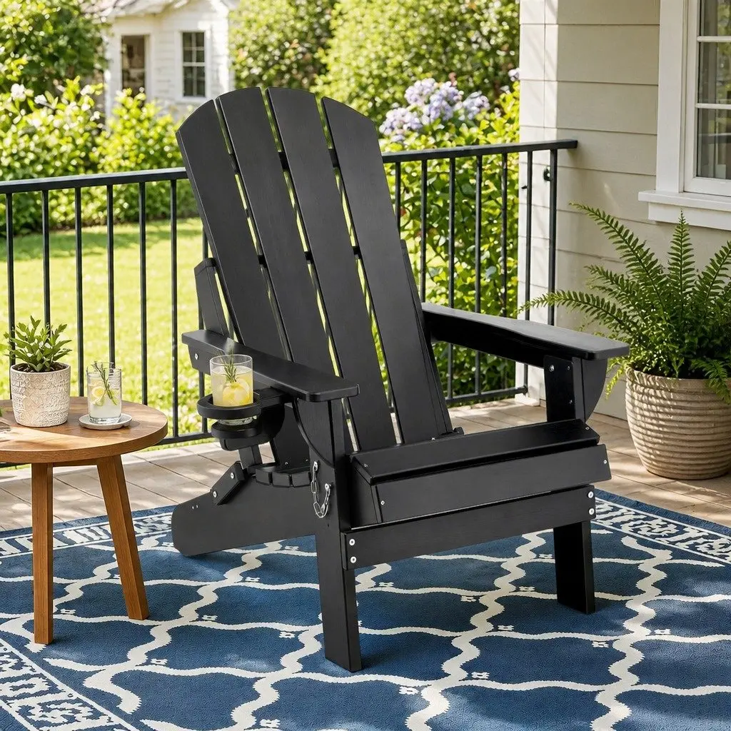 Outdoor Adirondack Folding Chair HDPE Black 68 x 82 x 106cm