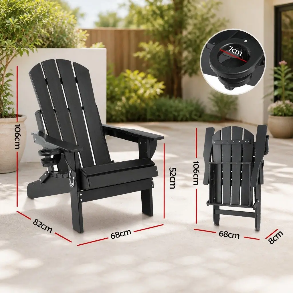 Outdoor Adirondack Folding Chair HDPE Black 68 x 82 x 106cm