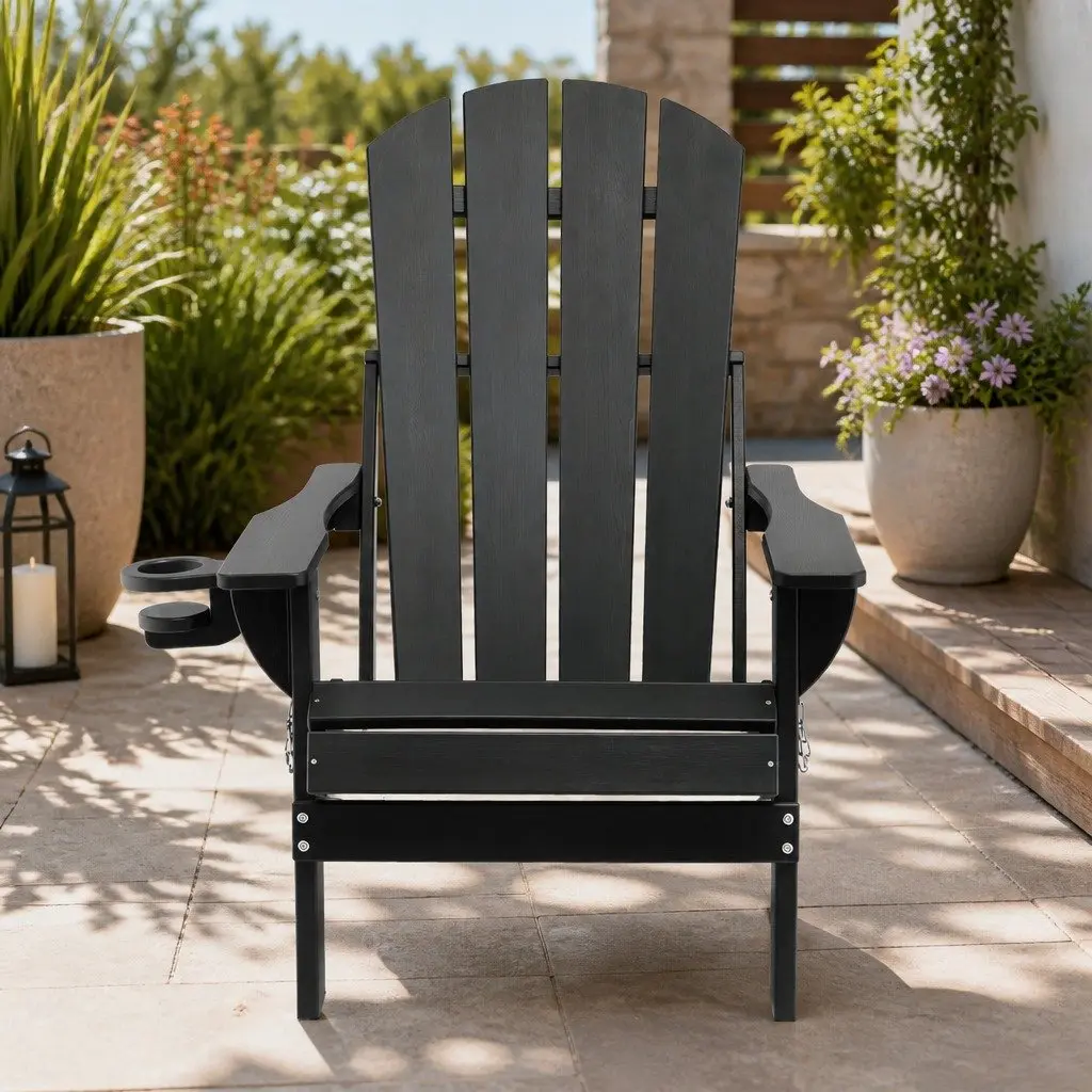 Outdoor Adirondack Folding Chair HDPE Black 68 x 82 x 106cm