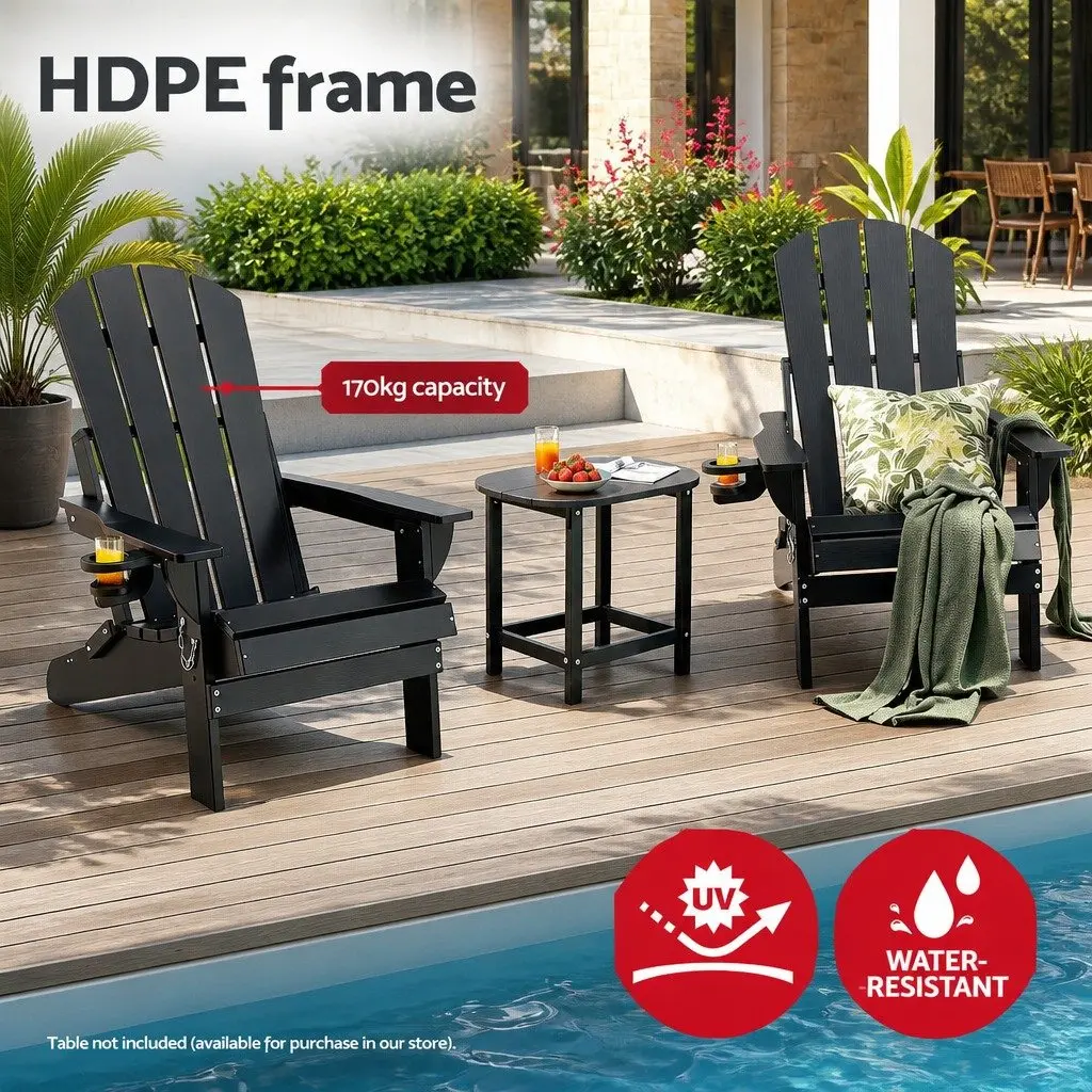 Outdoor Adirondack Folding Chair HDPE Black 68 x 82 x 106cm