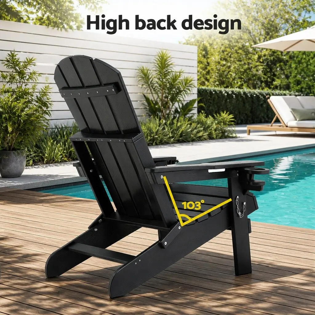 Outdoor Adirondack Folding Chair HDPE Black 68 x 82 x 106cm