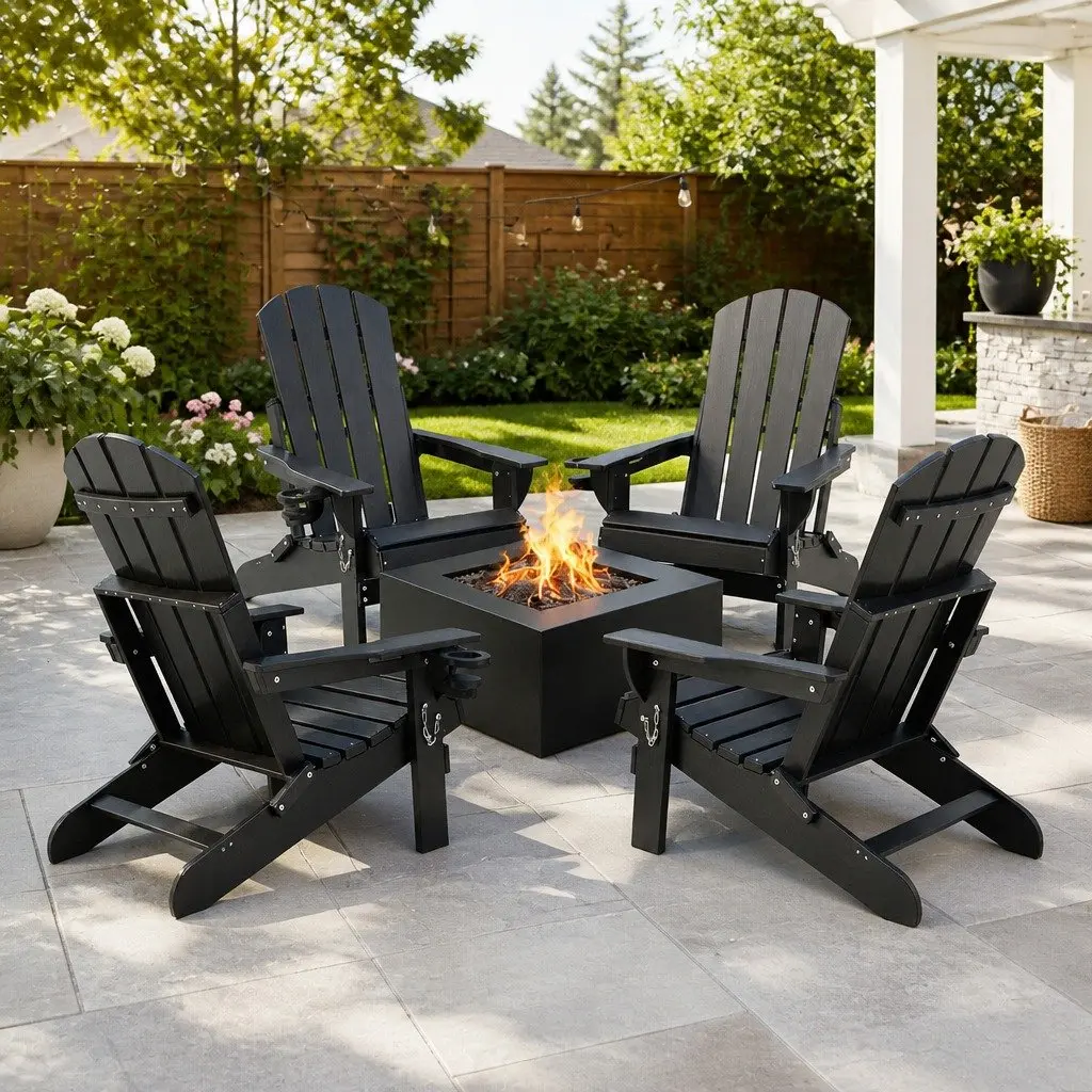 Outdoor Adirondack Folding Chair HDPE Black 68 x 82 x 106cm