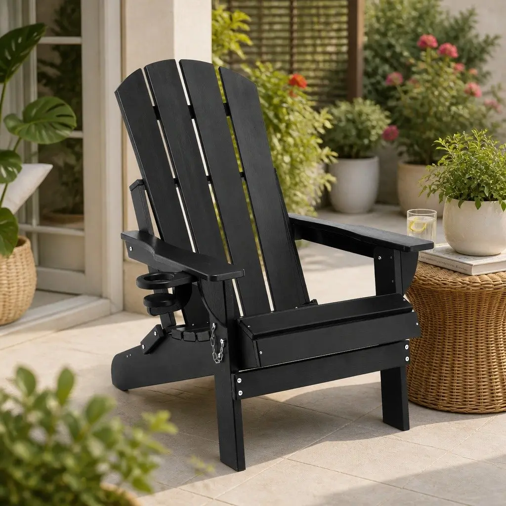 Outdoor Adirondack Folding Chair HDPE Black 68 x 82 x 106cm