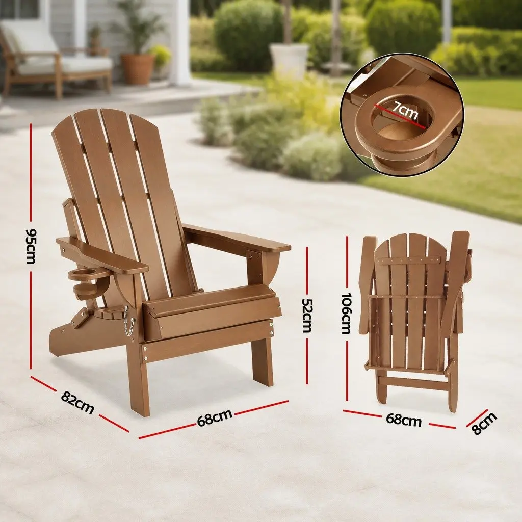 Outdoor Adirondack Folding Chair HDPE 68 x 82 x 106cm Brown