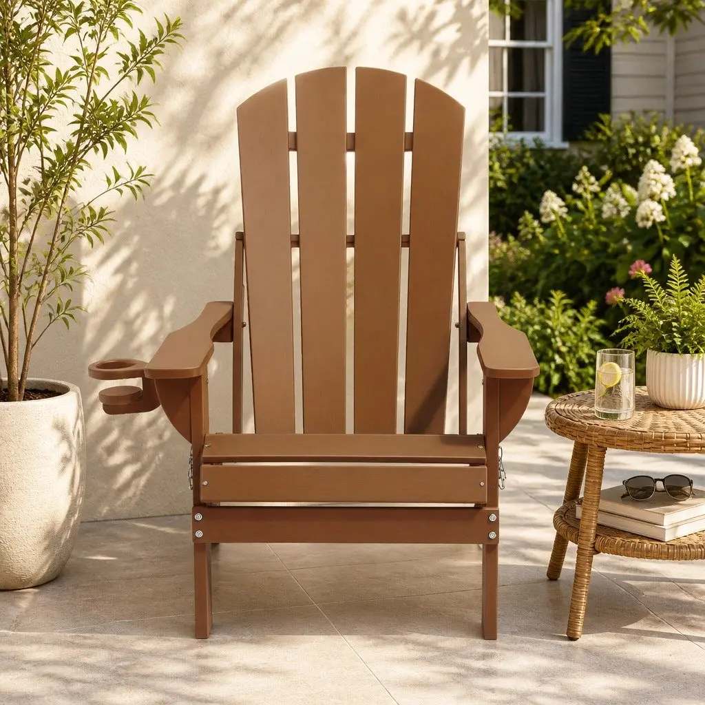 Outdoor Adirondack Folding Chair HDPE 68 x 82 x 106cm Brown