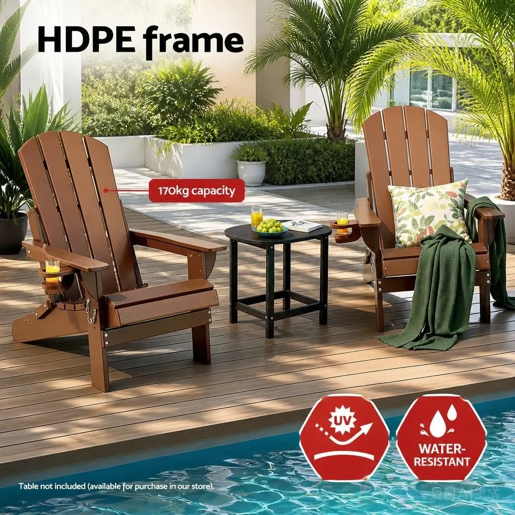 Outdoor Adirondack Folding Chair HDPE 68 x 82 x 106cm Brown