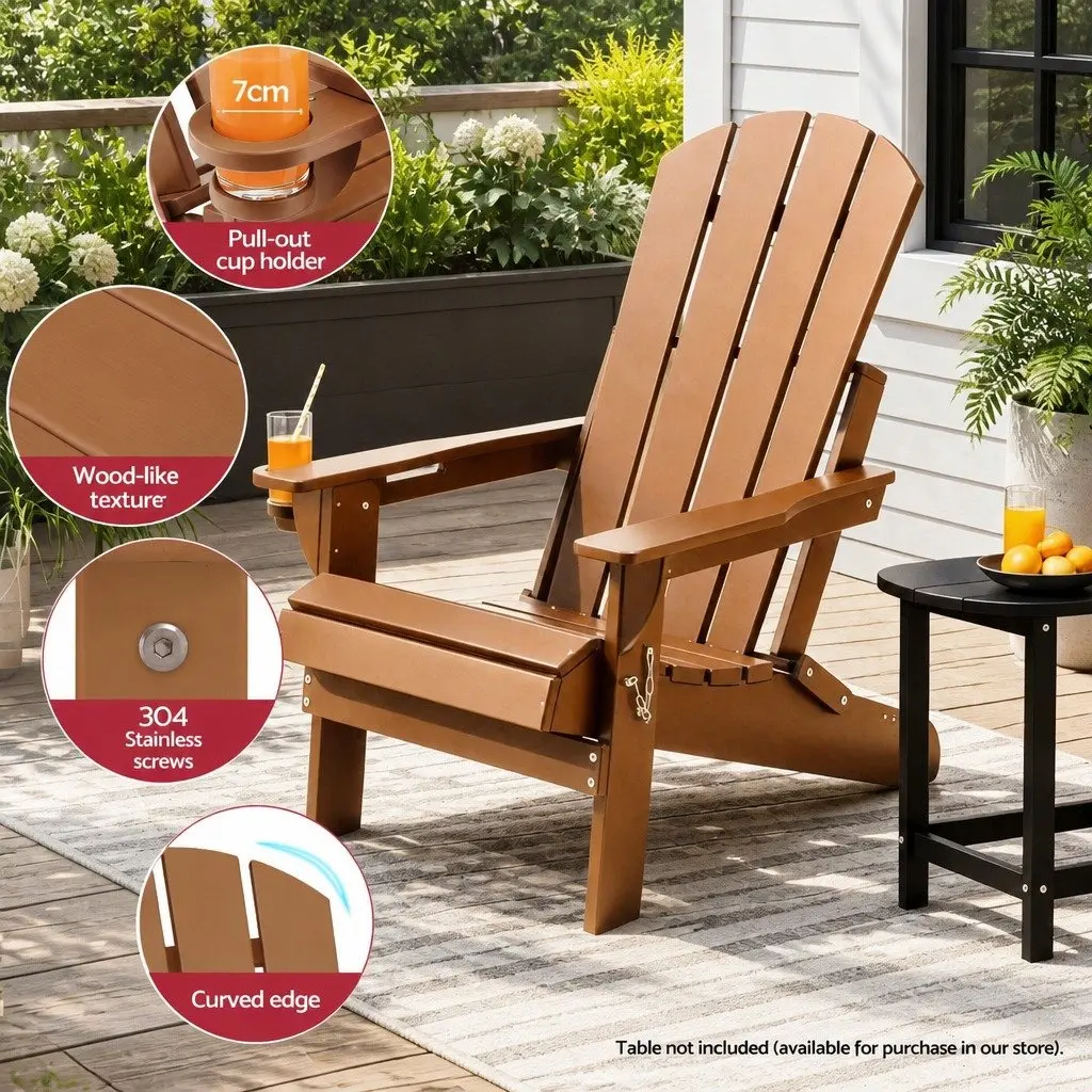Outdoor Adirondack Folding Chair HDPE 68 x 82 x 106cm Brown