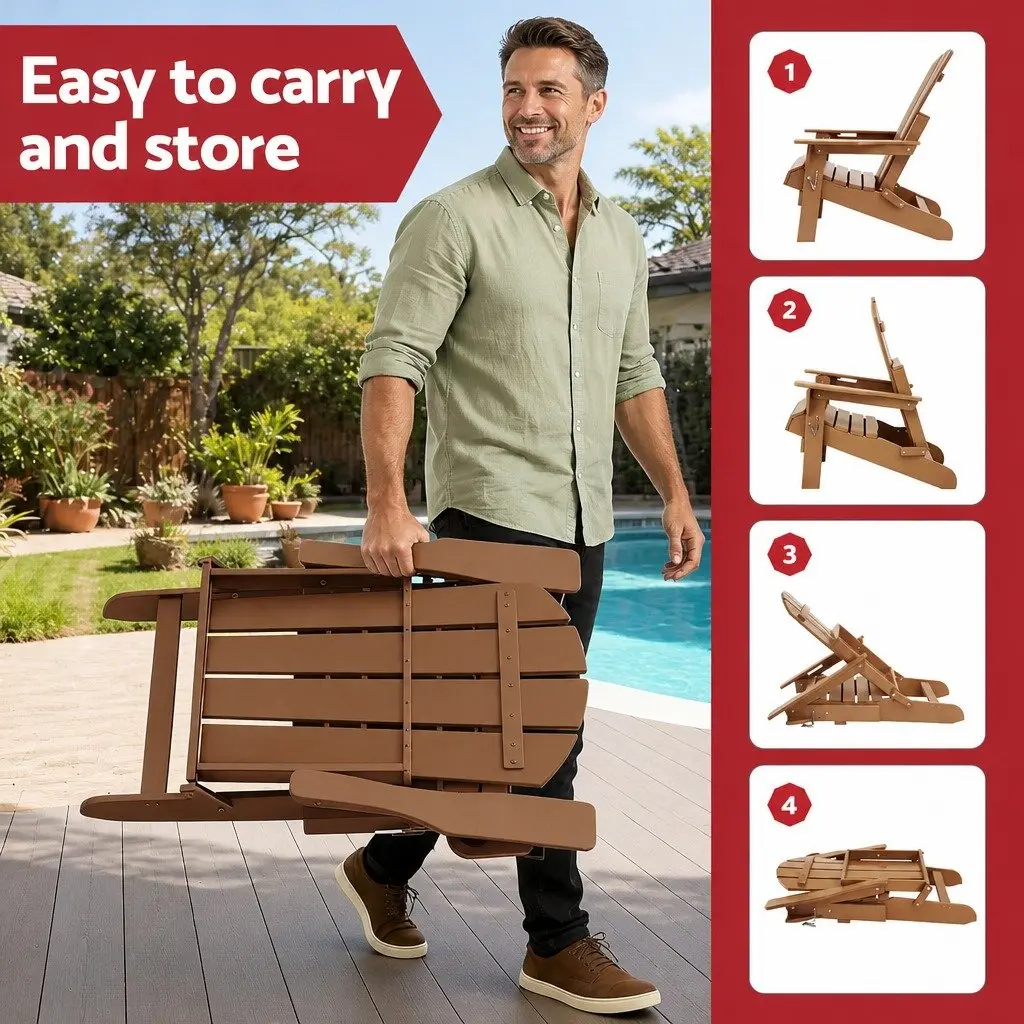 Outdoor Adirondack Folding Chair HDPE 68 x 82 x 106cm Brown