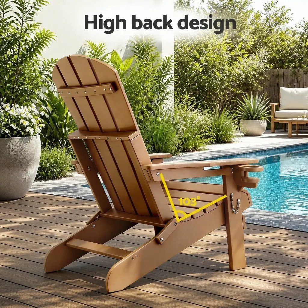 Outdoor Adirondack Folding Chair HDPE 68 x 82 x 106cm Brown
