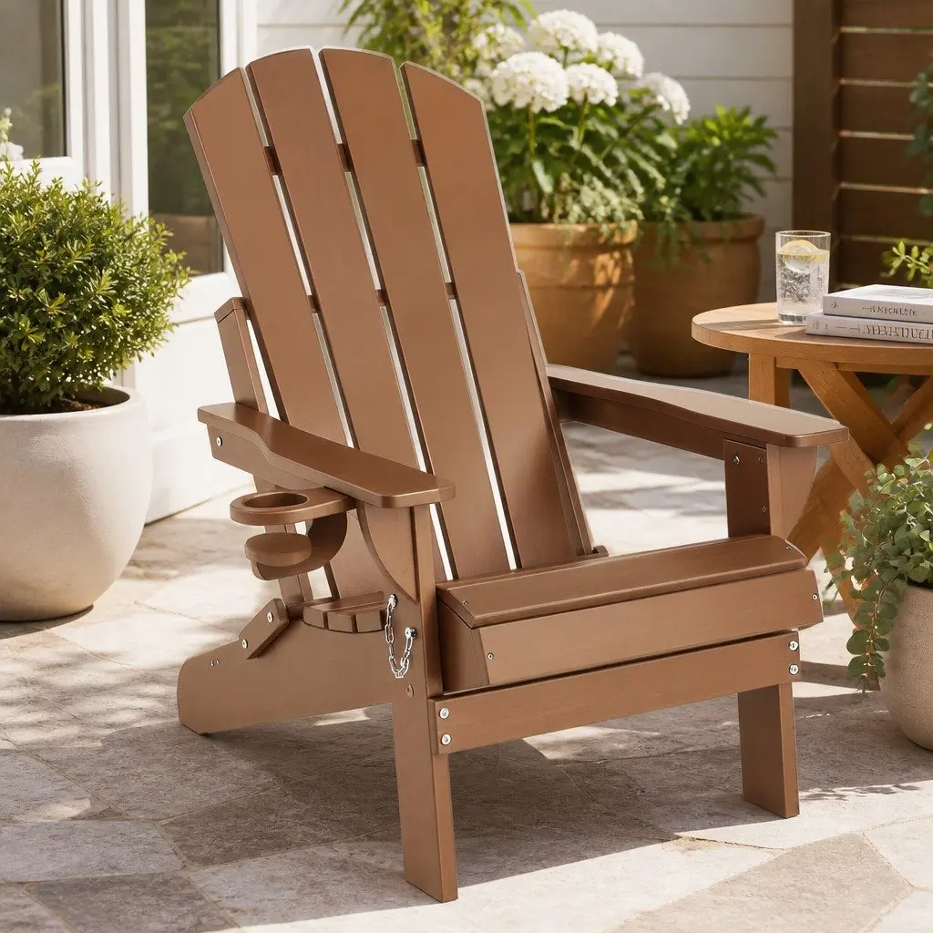 Outdoor Adirondack Folding Chair HDPE 68 x 82 x 106cm Brown