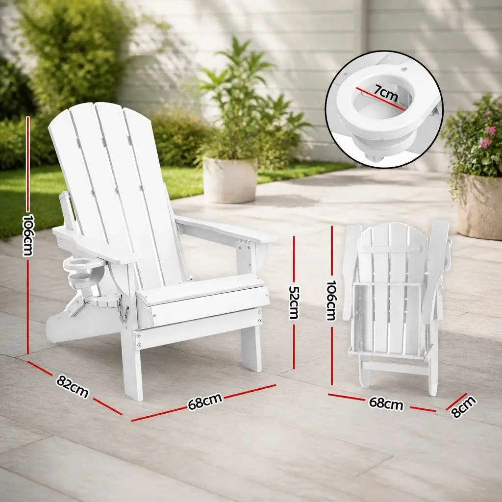 Outdoor Folding Adirondack Chair HDPE White 68 x 82 x 106cm