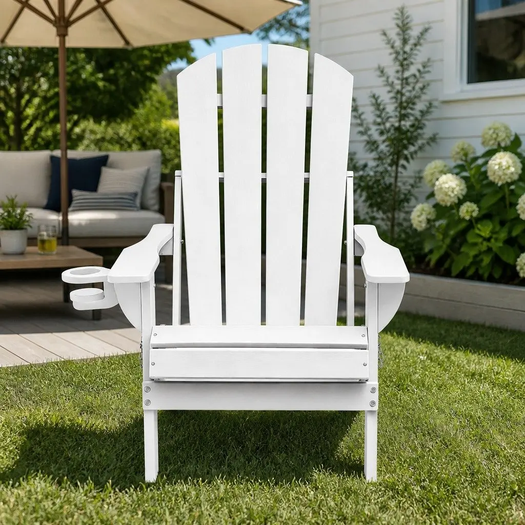 Outdoor Folding Adirondack Chair HDPE White 68 x 82 x 106cm