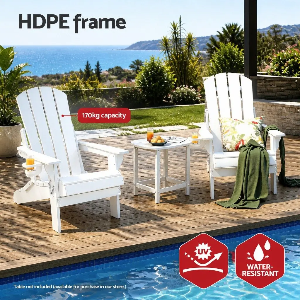 Outdoor Folding Adirondack Chair HDPE White 68 x 82 x 106cm