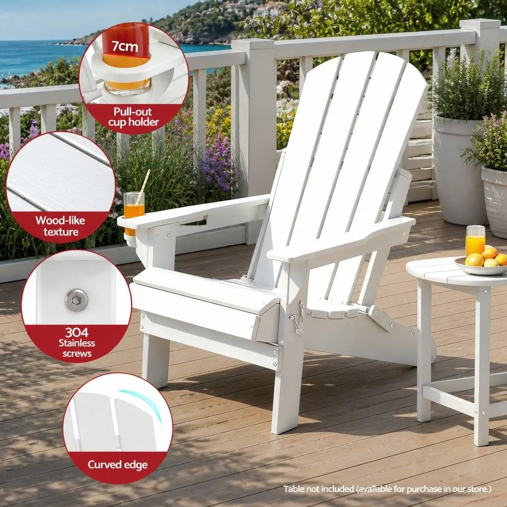 Outdoor Folding Adirondack Chair HDPE White 68 x 82 x 106cm