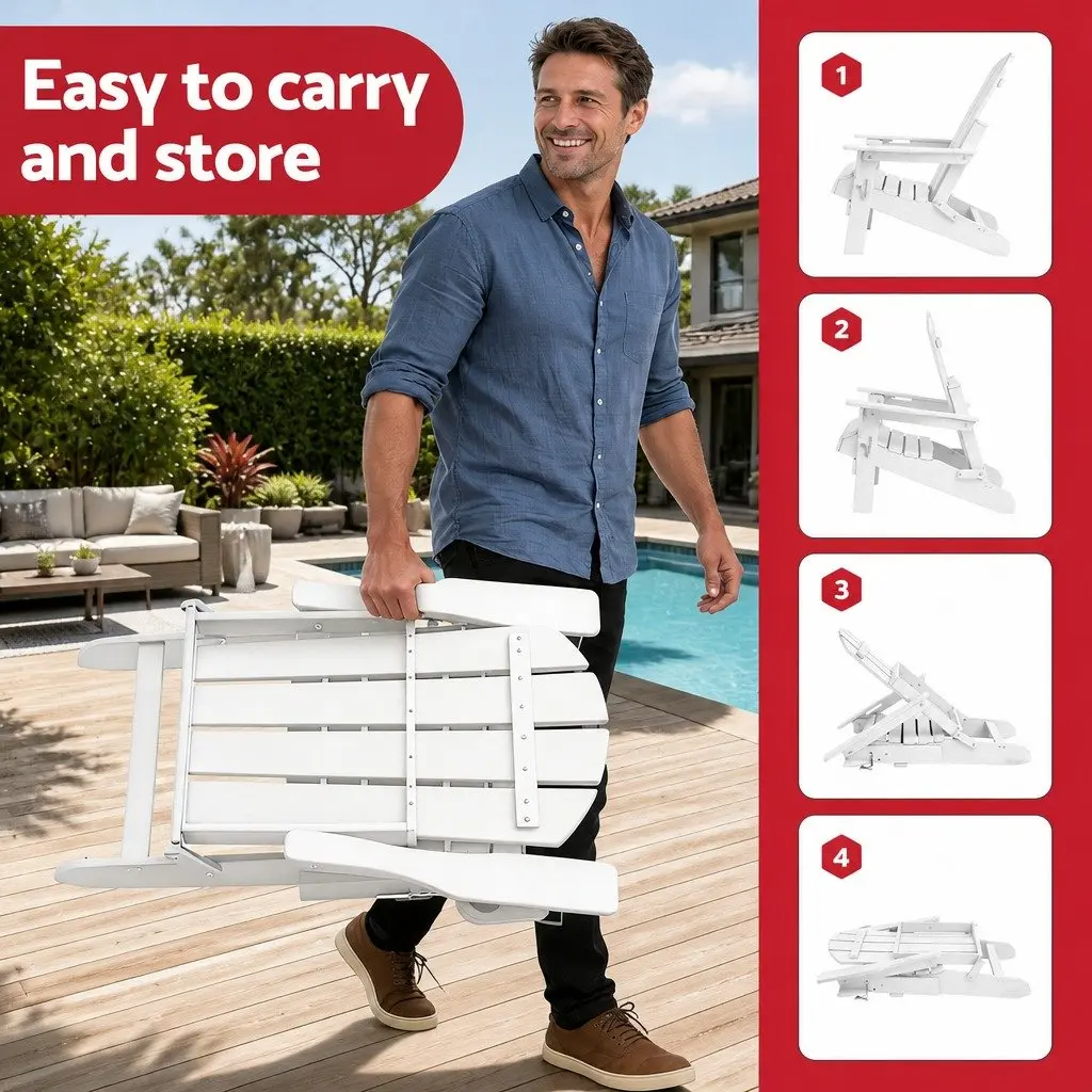 Outdoor Folding Adirondack Chair HDPE White 68 x 82 x 106cm