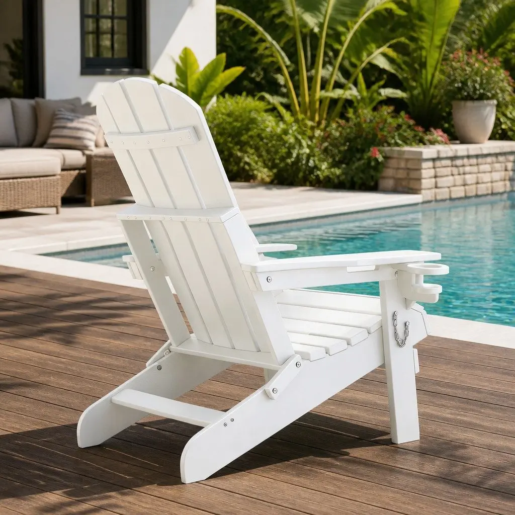 Outdoor Folding Adirondack Chair HDPE White 68 x 82 x 106cm