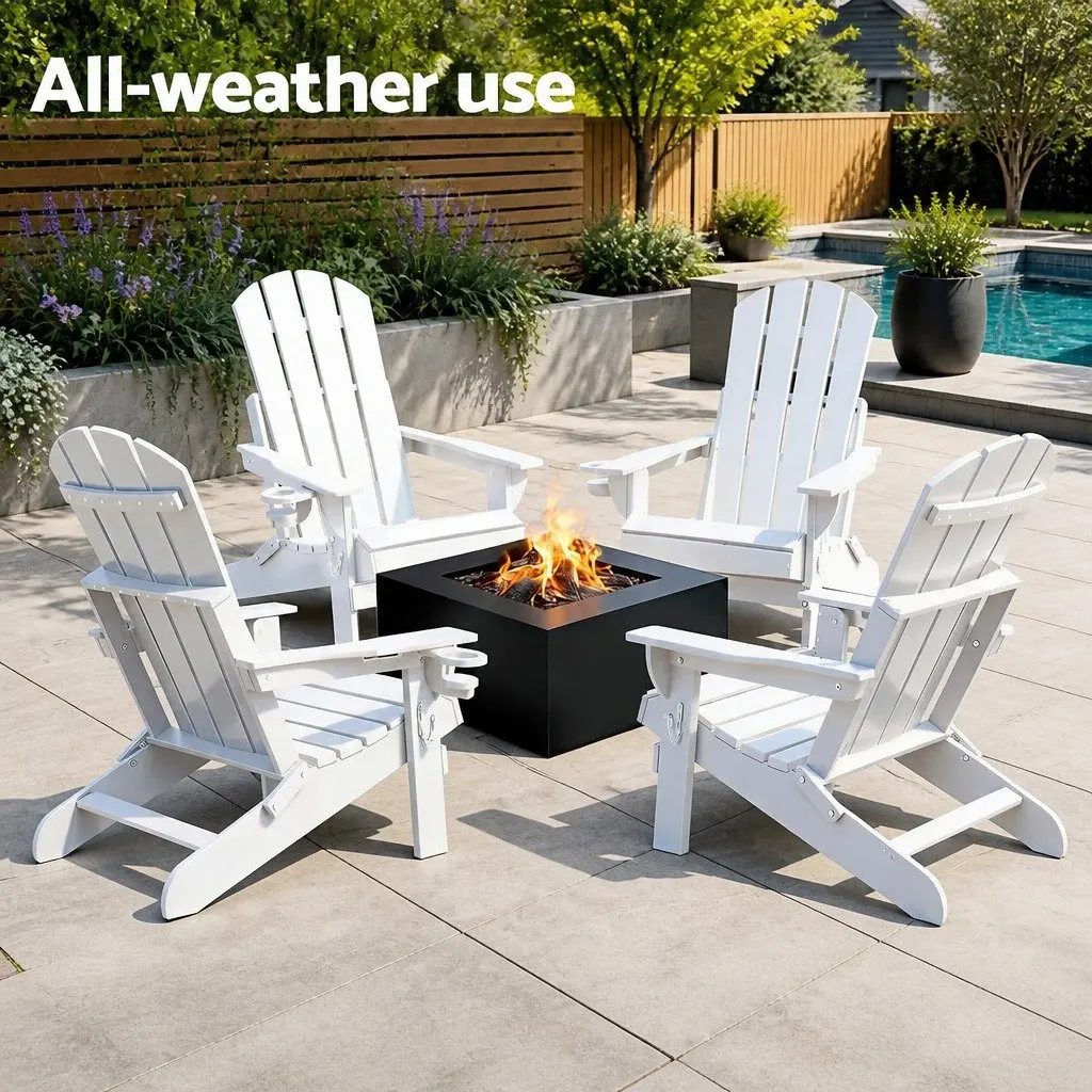 Outdoor Folding Adirondack Chair HDPE White 68 x 82 x 106cm