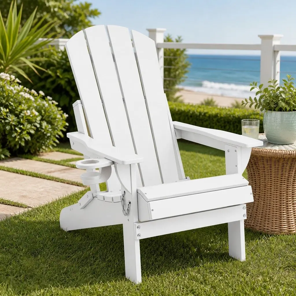 Outdoor Folding Adirondack Chair HDPE White 68 x 82 x 106cm