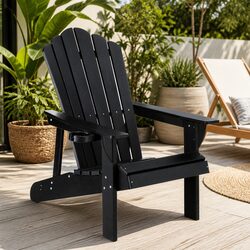 Outdoor Adirondack Chair Beach Sun Lounge Patio Garden Furniture Black