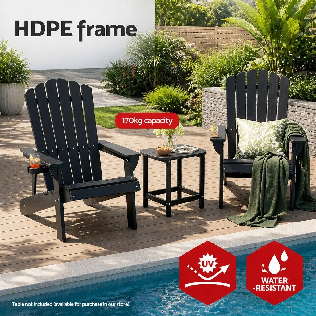 Adirondack Chair HDPE Black 80 x 90 x 94cm Outdoor Beach Sun Lounge Patio Garden Furniture