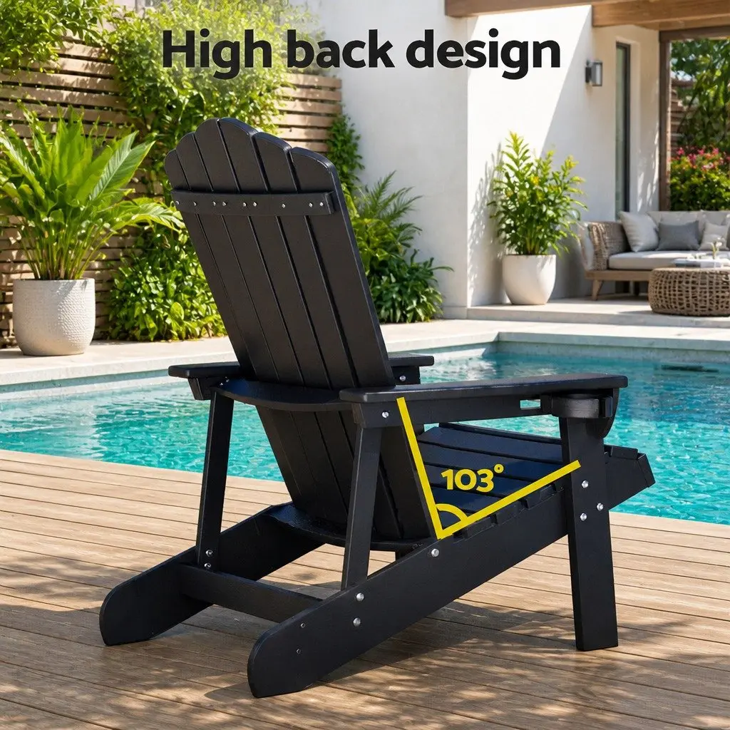 Adirondack Chair HDPE Black 80 x 90 x 94cm Outdoor Beach Sun Lounge Patio Garden Furniture