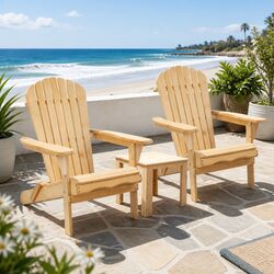 Adirondack Outdoor Table and Chairs Set 3 Piece Wooden Foldable Beach Patio