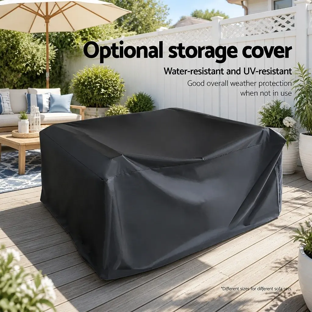 7-Piece Outdoor Wicker Sofa Lounge Set with Coffee Table Cushions Grey Black